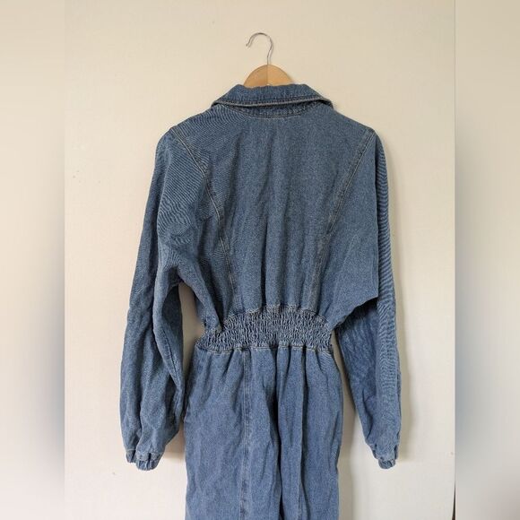 Steve Madden Women's Coya Smock-Waist Denim Long Sleeve Jumpsuit L Large - Picture 8 of 8